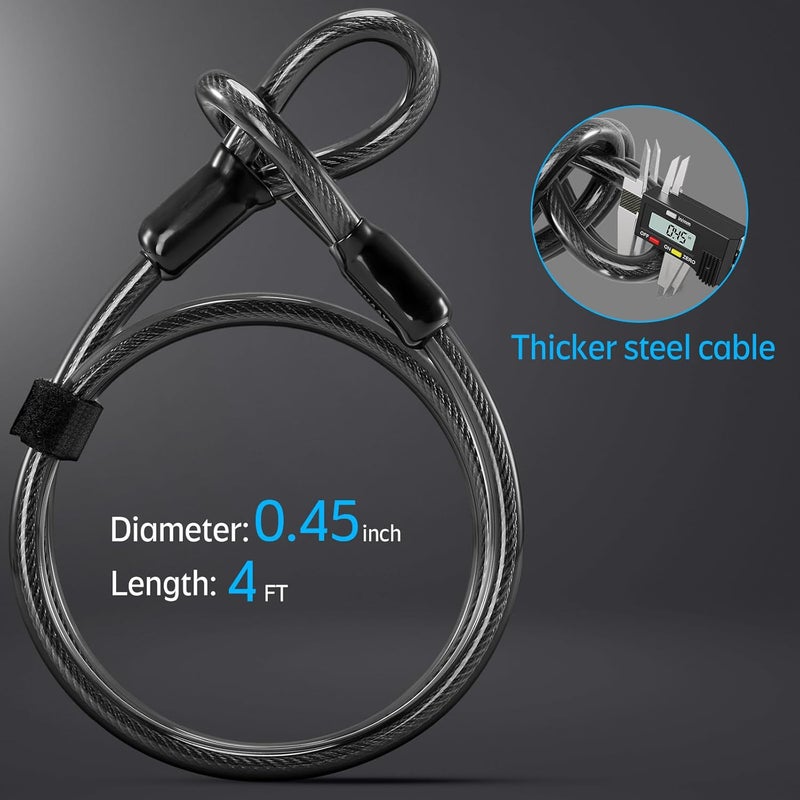 Alshaay Heavy Duty Bike U Lock - Super Strong 12 Ton Shear, 20mm U Shape Lock Anti-Theft Silicone Covered Electric Scooter Lock Keyhole with Sliding Cover 4ft Steel Cable with Mounting Bracket and 3 Keys(S) - Image 4